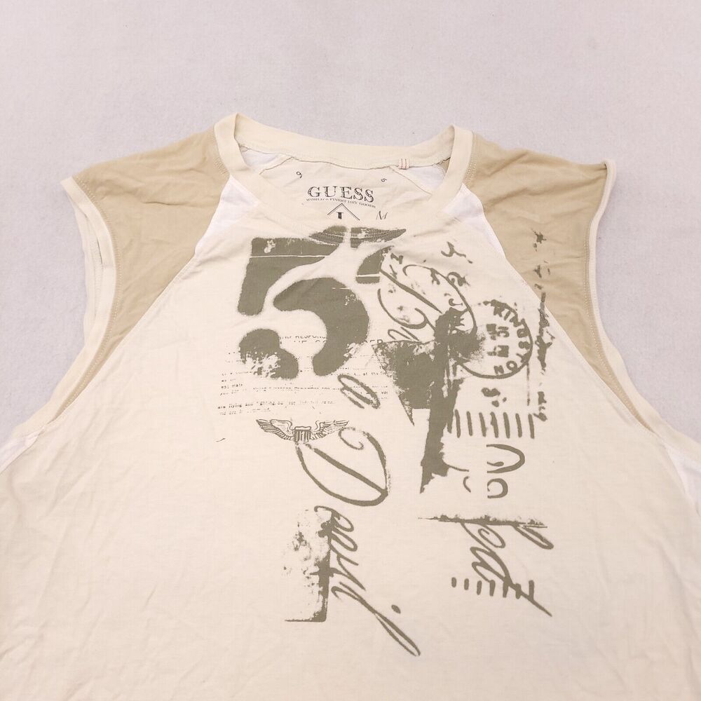 Guess Women's Cream and Beige Graphic Tank Top